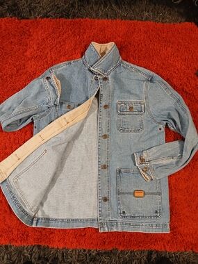 Ralph Lauren Light Blue Denim Utility Jacket with Tan Leather Patch